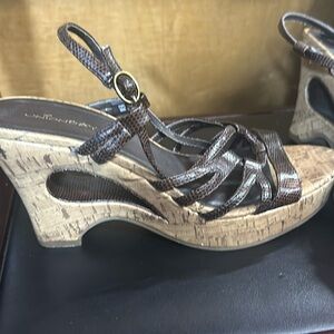 Size 8 1/2 dark brown strappy wedge sandal